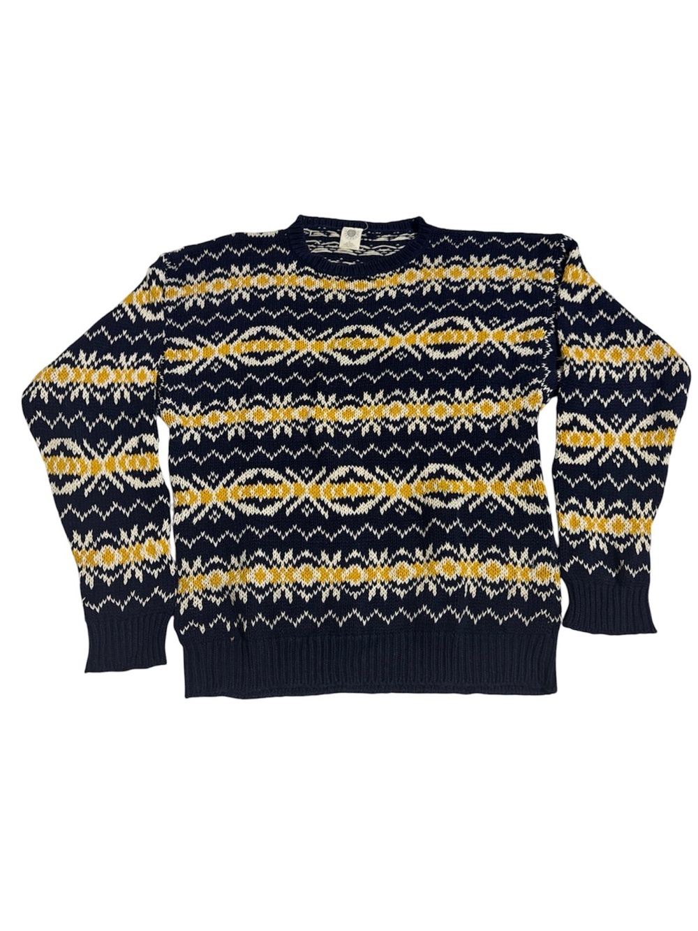 Vintage Gap Warehouse Adults Size L Blue Yellow Geo Long Sleeve Knit Sweater